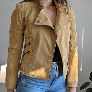 Yellow leather suede moto style jacket